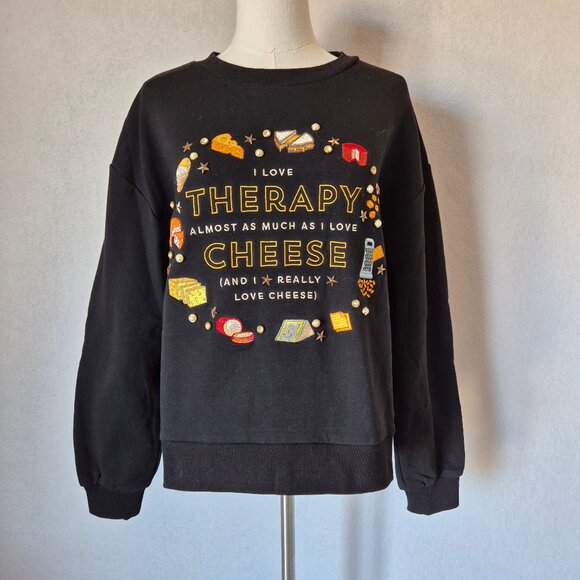 NWT Dash Of Pep Therapy & Cheese Pearl Crystal Embellished Sweatshirt Black - Picture 2 of 13